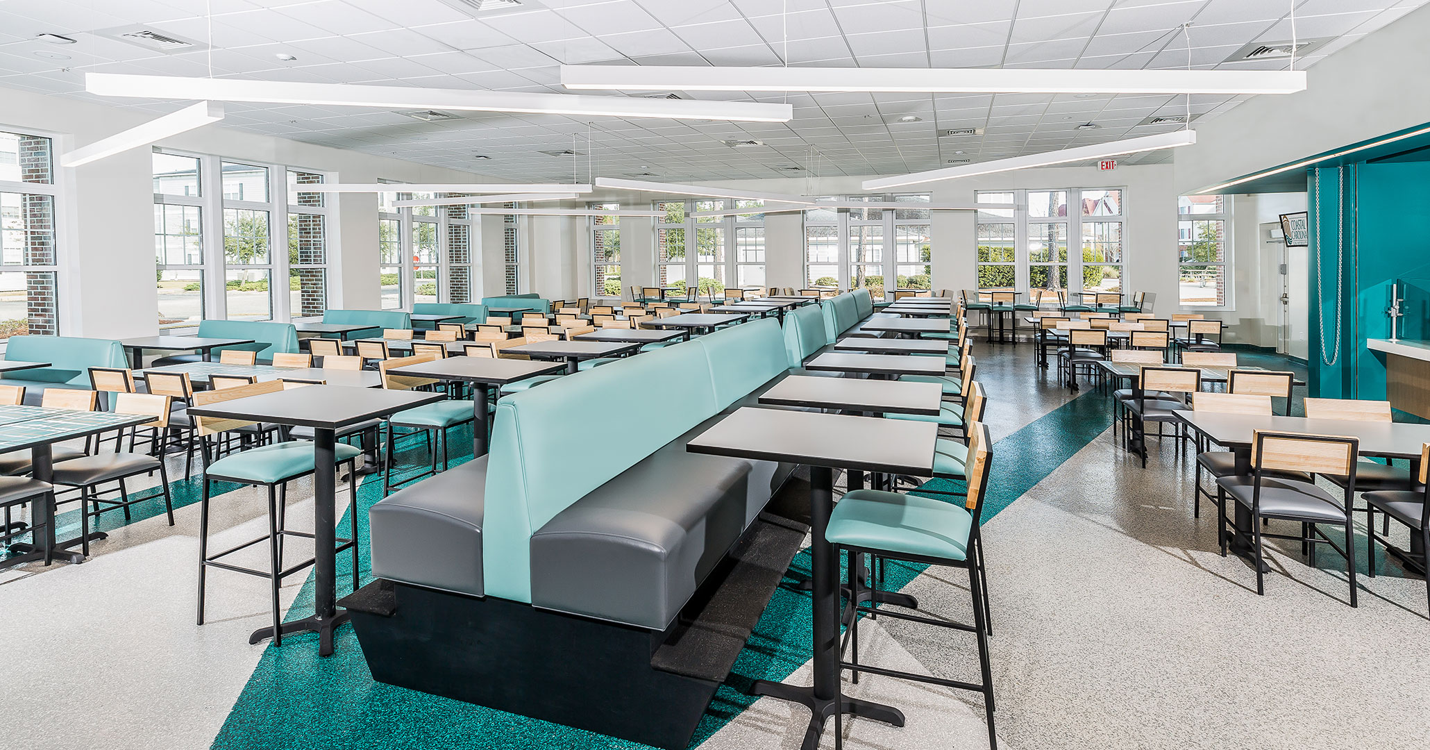 Coastal Carolina University worked with Boudreaux architects to design the a cool eating area for Coastal Carolina students.