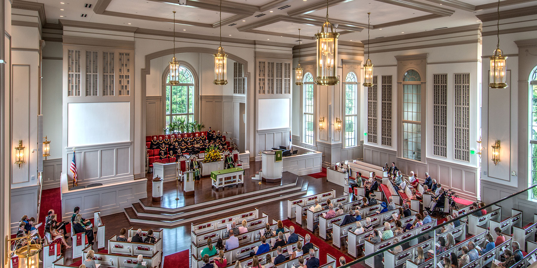 BOUDREAUX worked with First Presbyterian Church in Myrtle Beach to provide a design for the interior and exterior of this church.