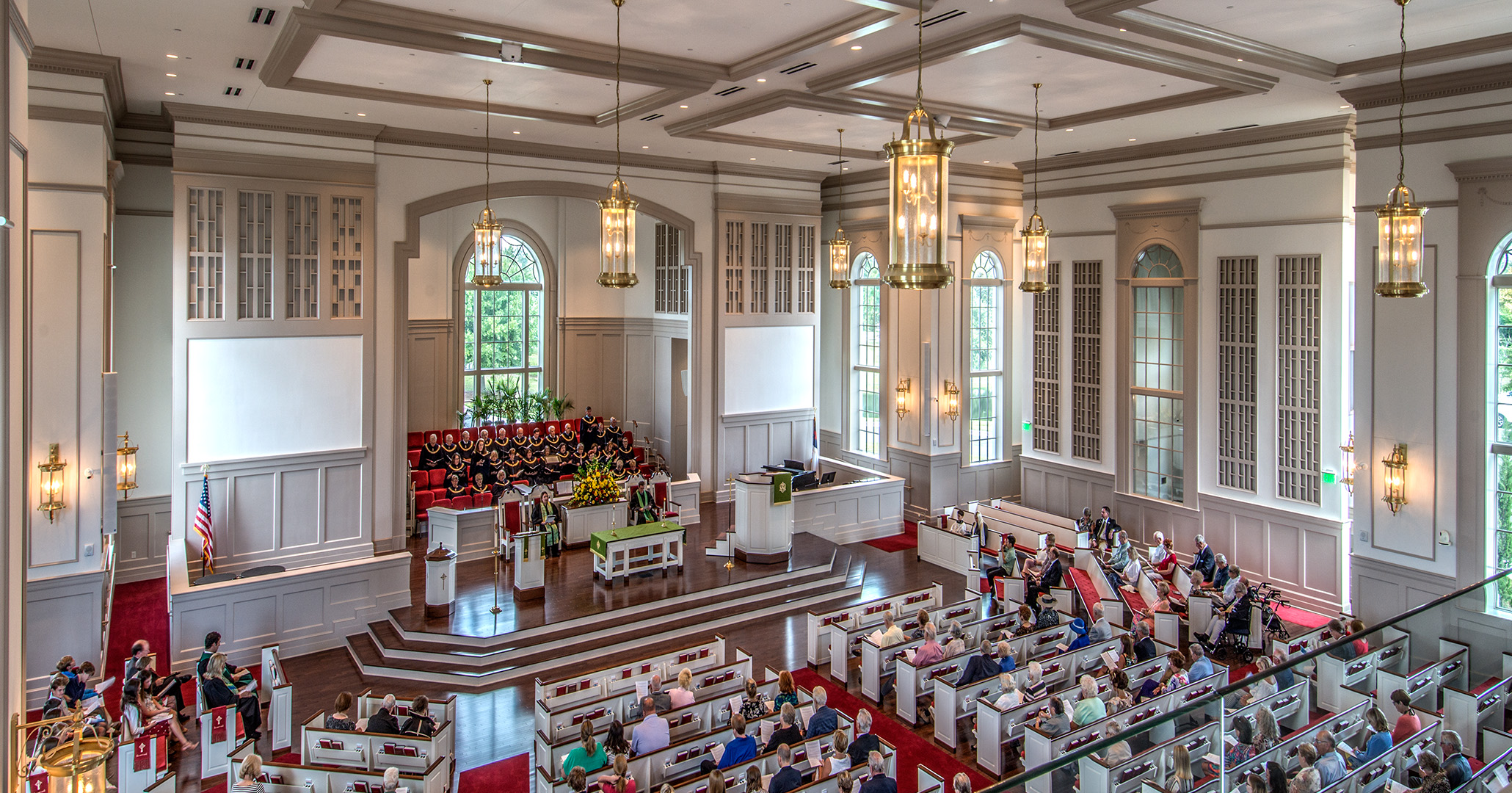 Church goers enjoying the newly designed sanctuary at the First Presbyterian Church in Myrtle Beach.