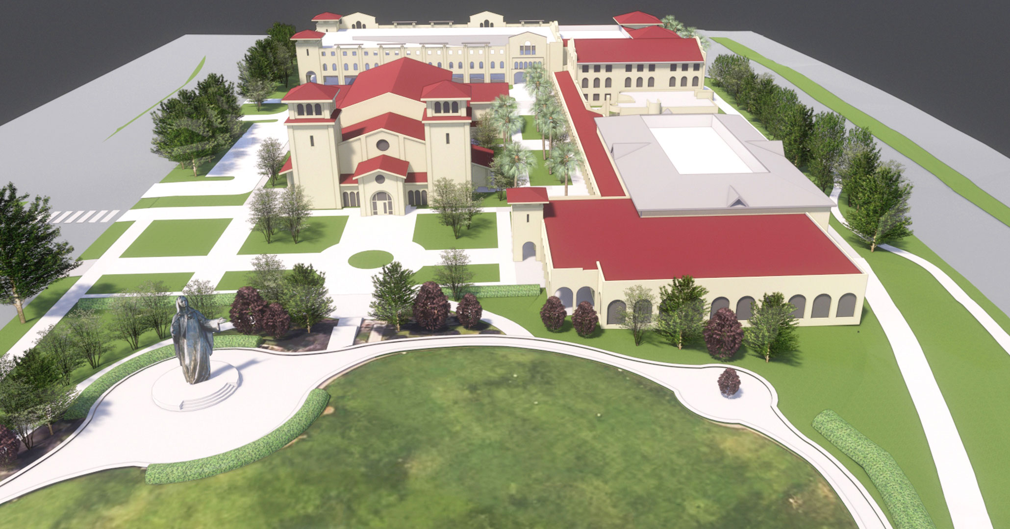 Aerial rendering of the Our Lady of Peace campus expansion.