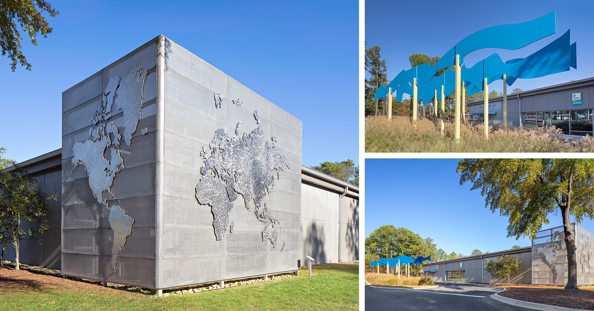 Boudreaux architects worked with the Richland Library to update the exterior of Richland Library Northeast Branch Location. Working with local artists we embraced the international corridor.