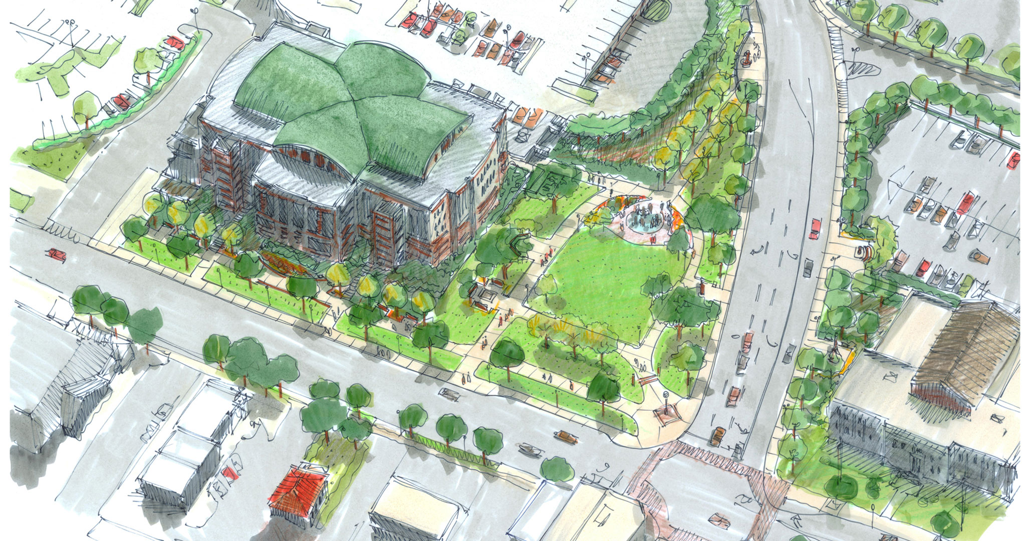 Town of Lexington Master Plan rendering showing the new layout and traffic patterns.
