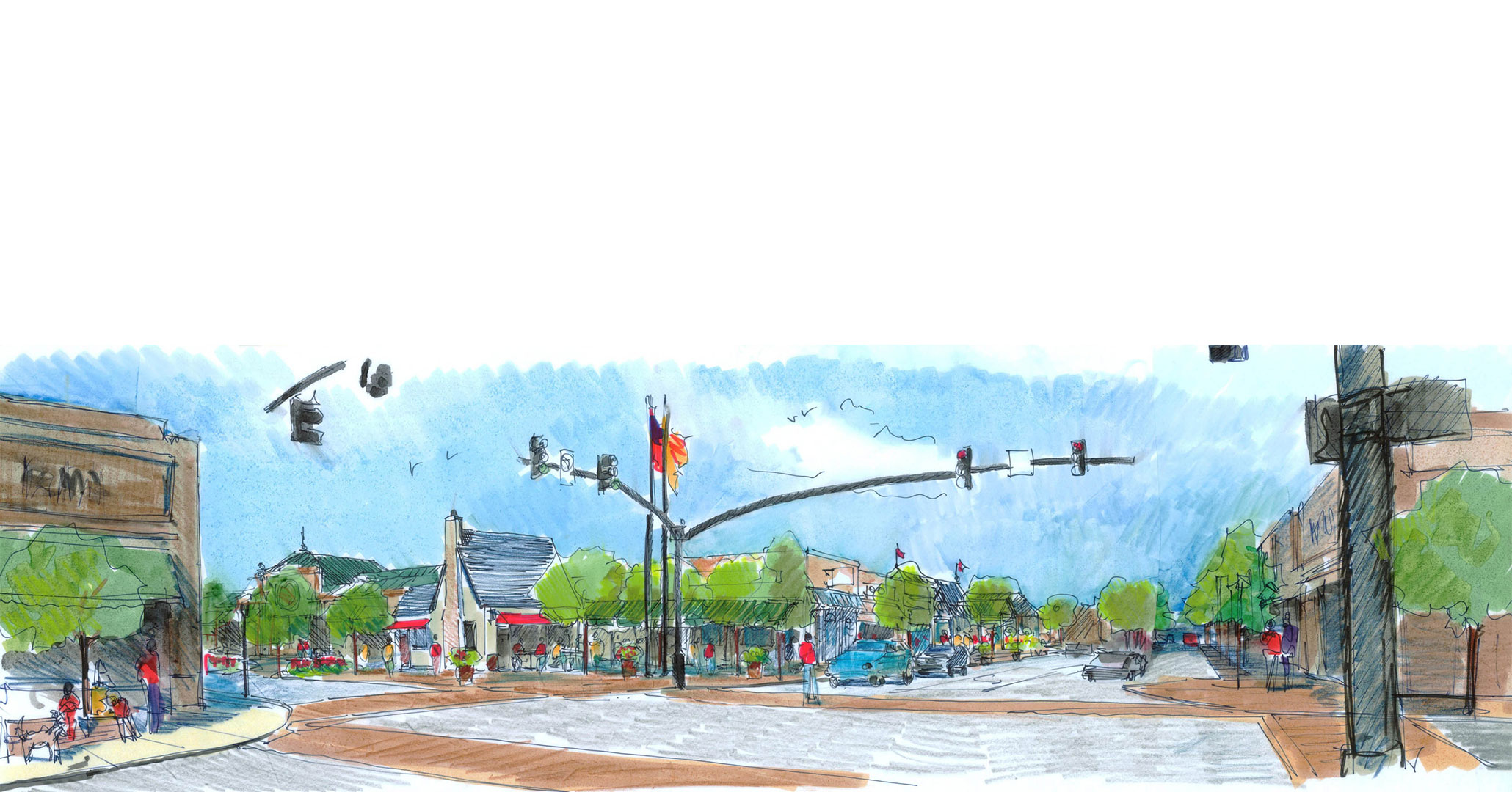 Town of Lexington Master Plan rendering showcasing new traffic lights.