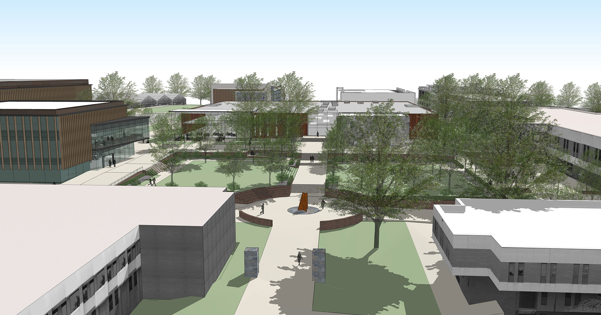 Clemson University hired Boudreaux architects to plan the exteriors and pathways of the Southeast Precinct.