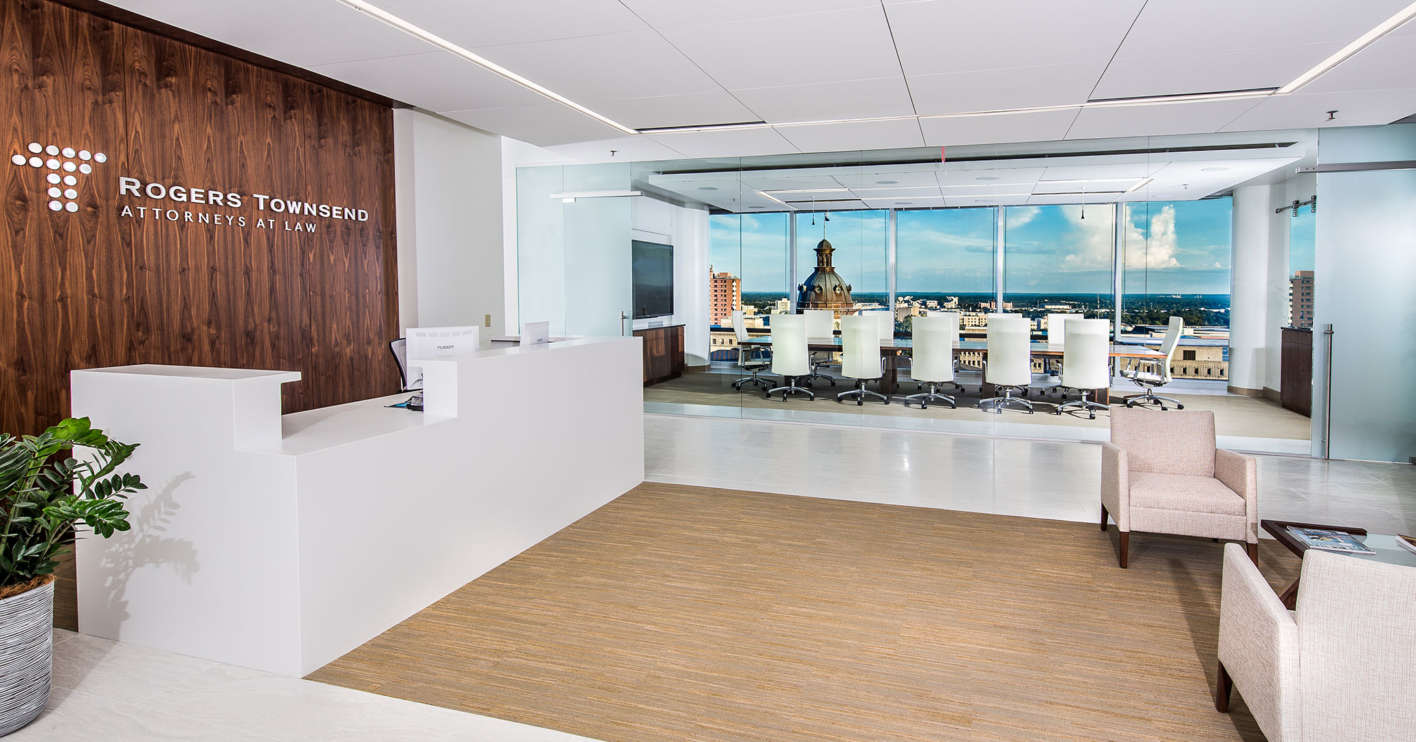 Boudreaux architects worked with Rogers Townsend Thomas Attorneys at Law to provide interior design services for their office spaces.