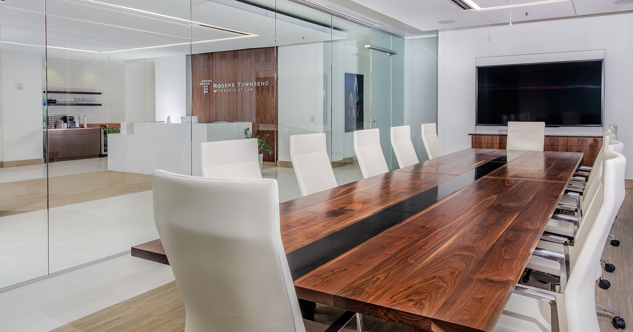 Boudreaux architects provided interior design services for Rogers Townsend Thomas Attorneys at Law for their modern office spaces.