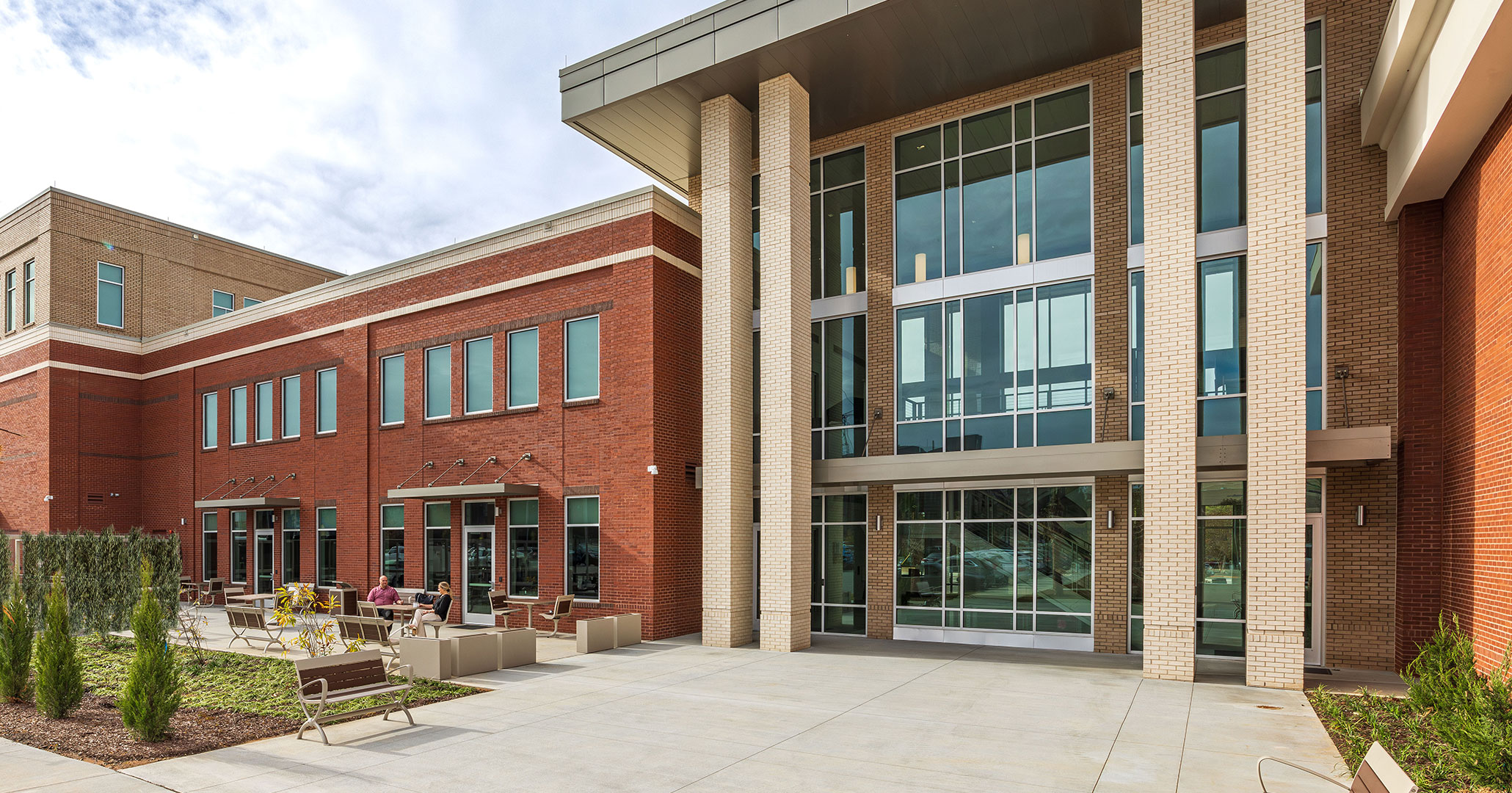 The back entrance to SCU’s new headquarters was designed by BOUDREAUX architects.